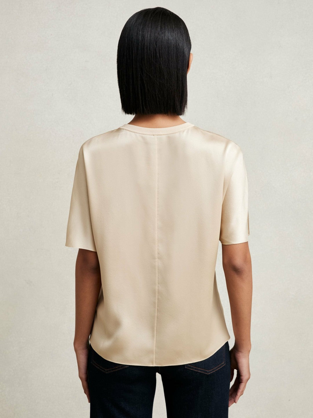 Women Silk Short-Sleeve Top in Champagne Neutral