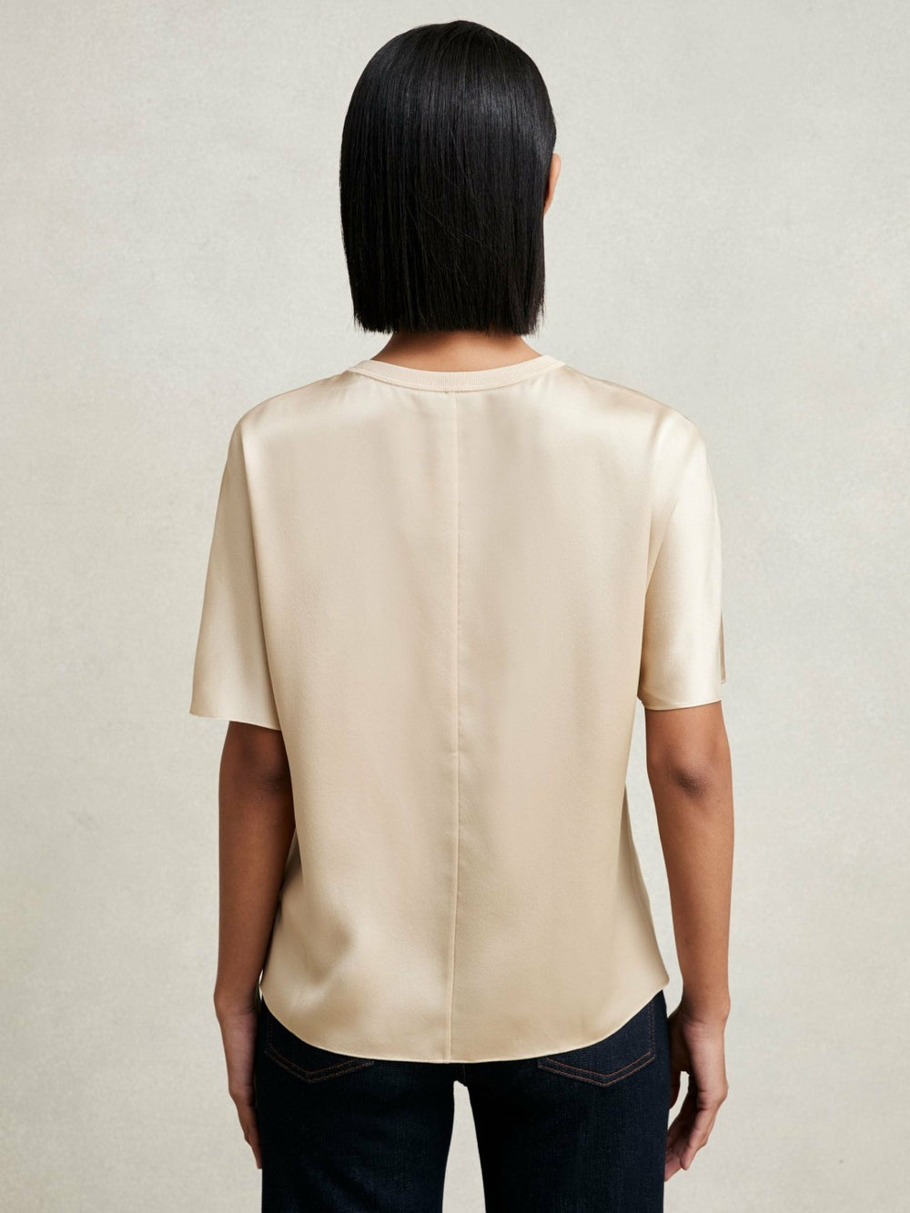 Women Silk Short-Sleeve Top in Champagne Neutral