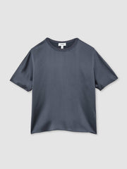 Women Silk Short-Sleeve Top in Blue