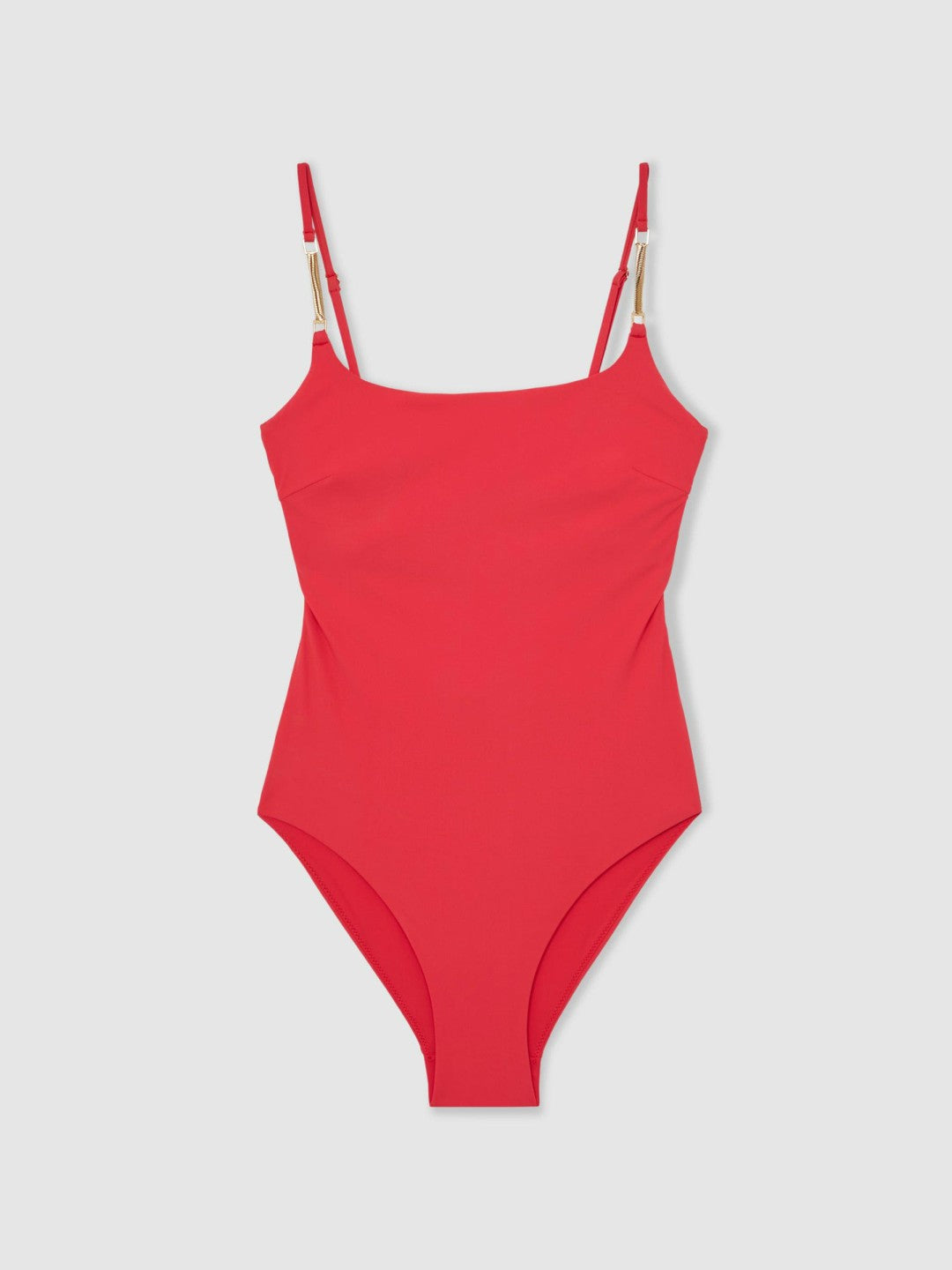 Women Hardware-Strap Cut-Out Swimsuit in Coral Red