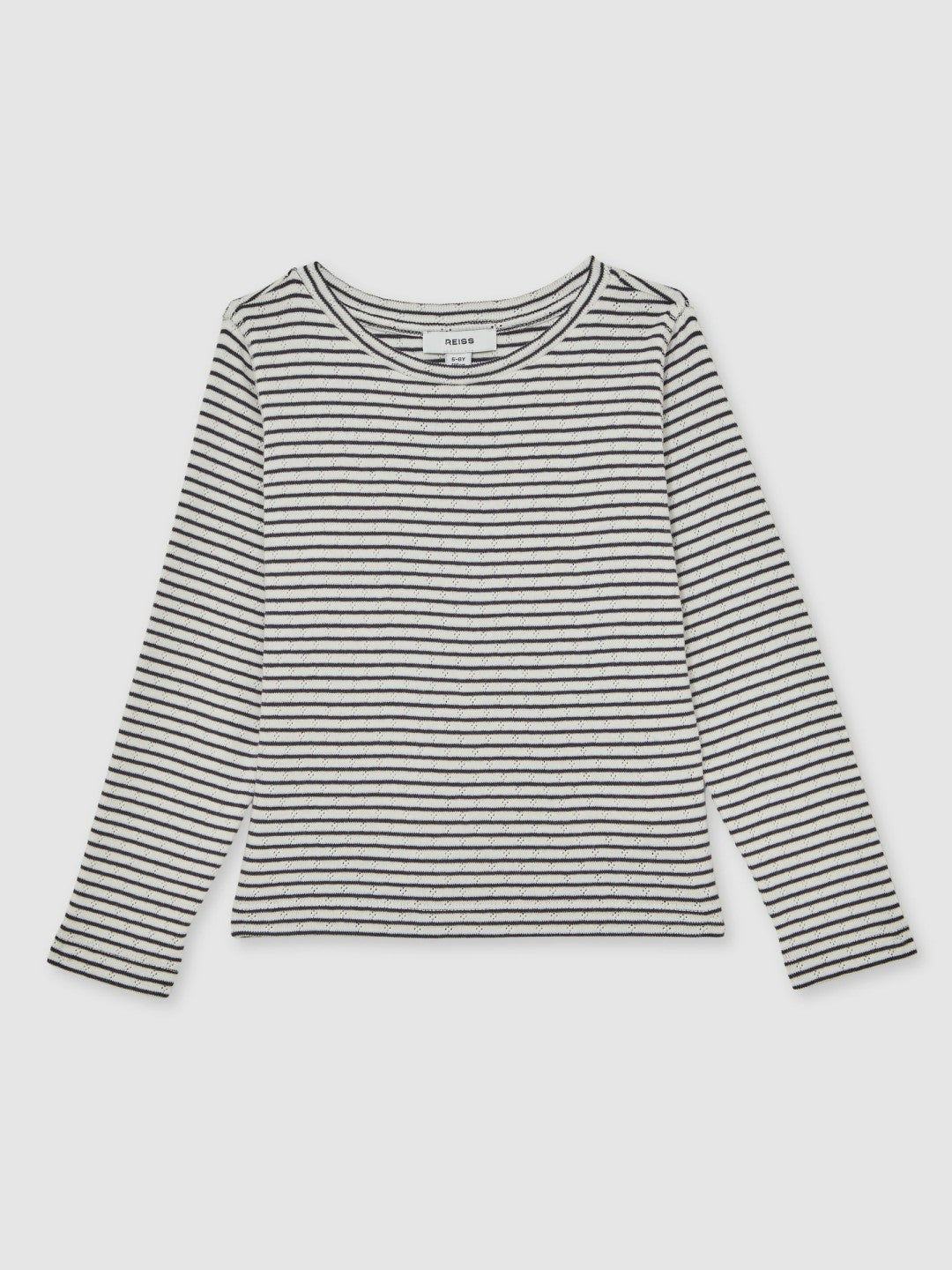 Children & Baby 13-14 yrs Cotton Pointelle Long Sleeve Top in Navy/White