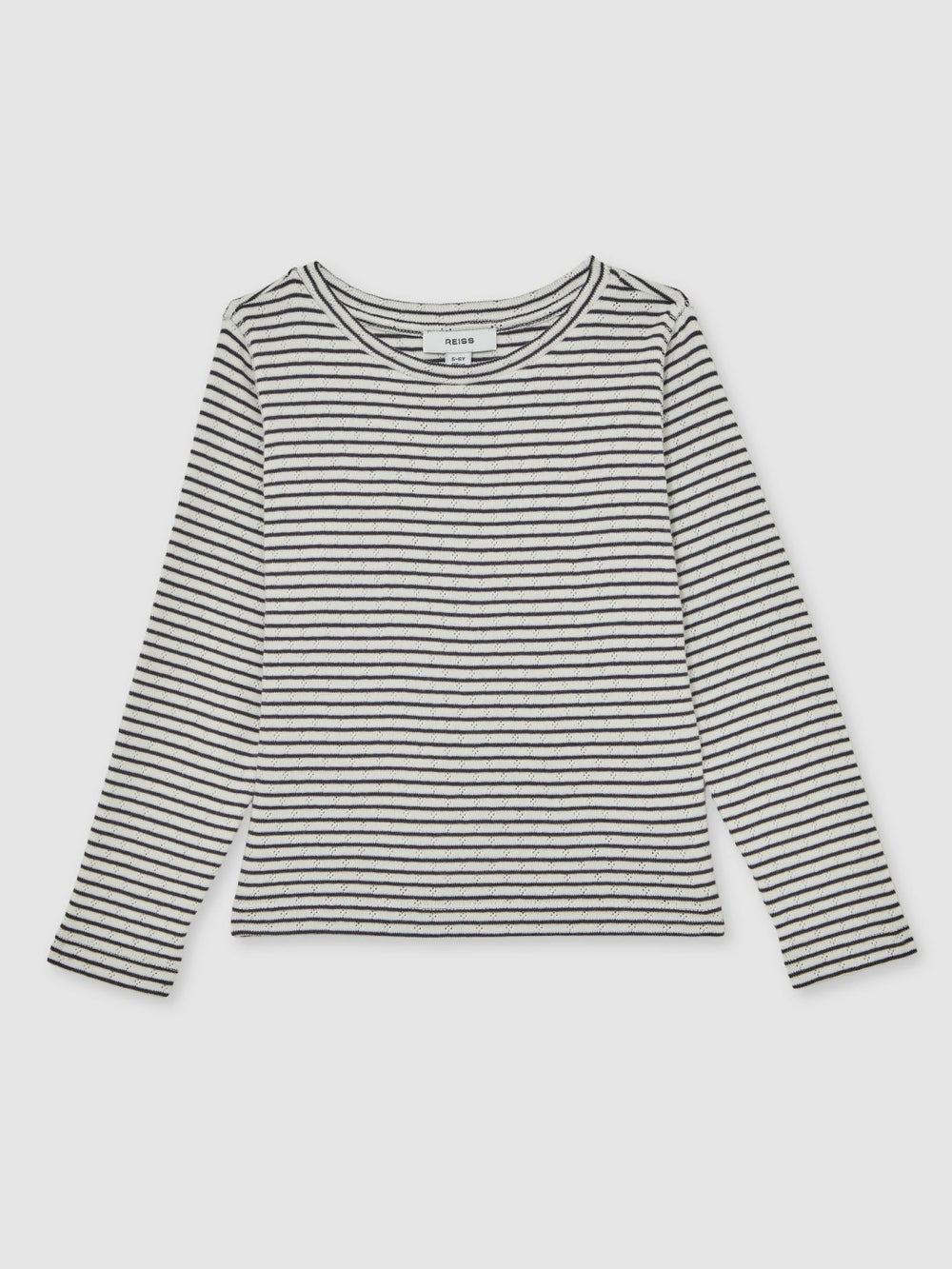 Children & Baby 3-9 yrs Cotton Pointelle Long Sleeve Top in Navy/White
