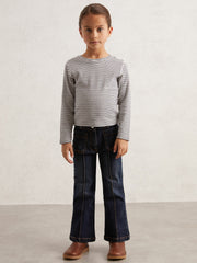Children & Baby 9-13 yrs Cotton Pointelle Long Sleeve Top in Navy/White