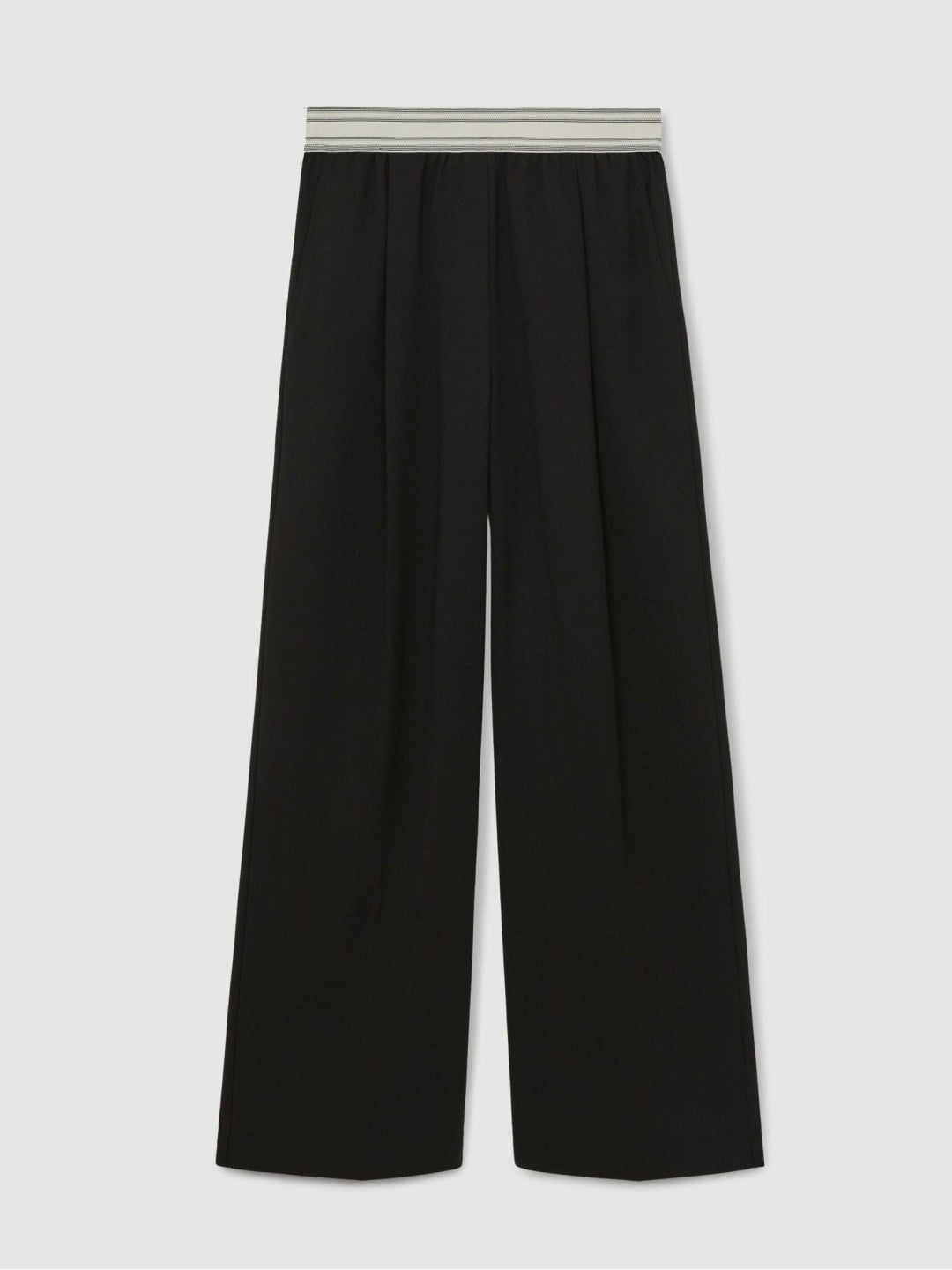 Women Petite Wide-Leg Contrast-Waistband Trousers in Black