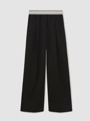 Women Petite Wide-Leg Contrast-Waistband Trousers in Black
