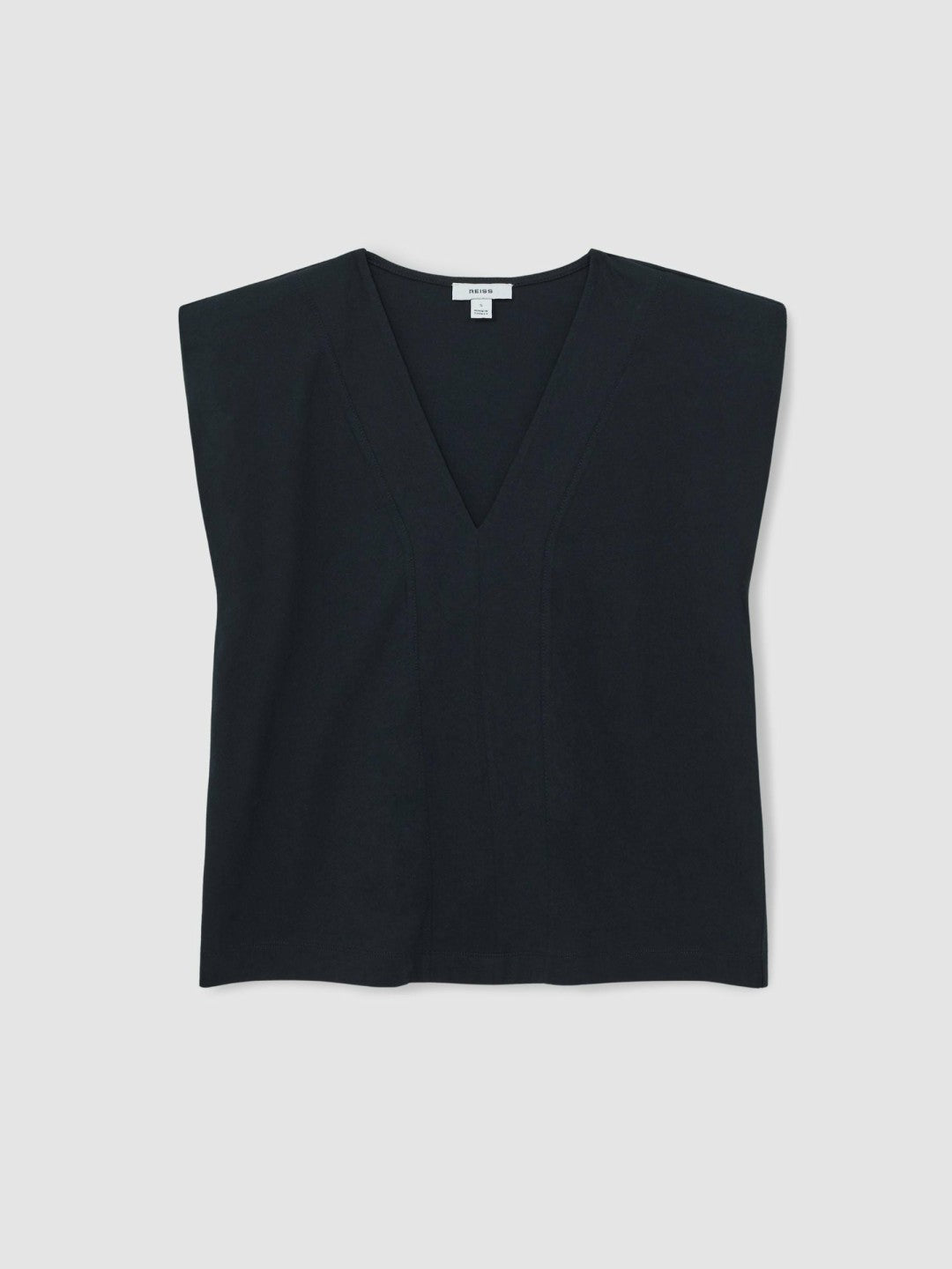 Women Cotton Shoulder-Pad V-Neck Top in Navy