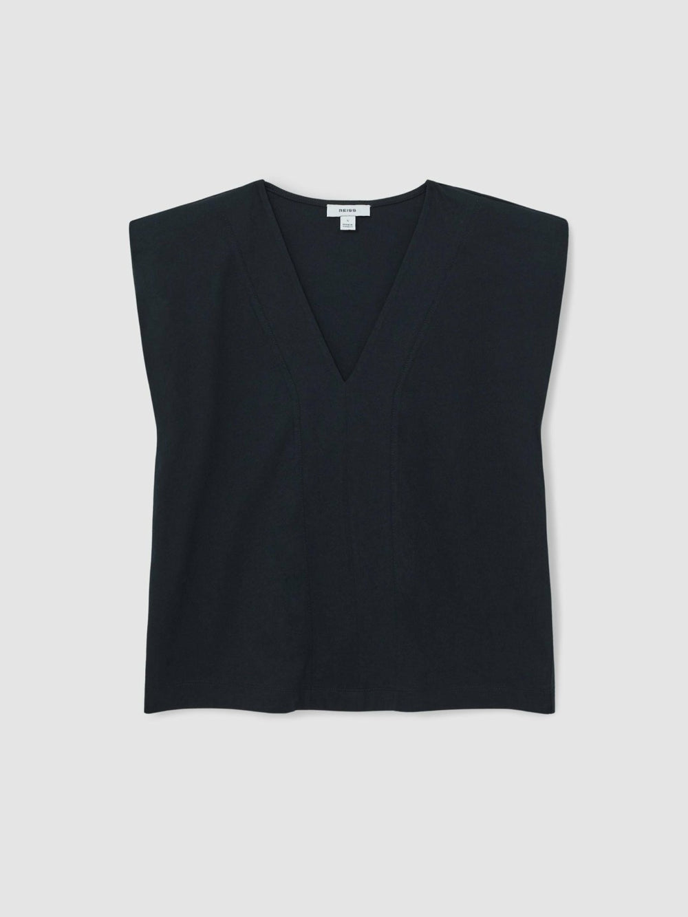 Women Cotton Shoulder-Pad V-Neck Top in Navy