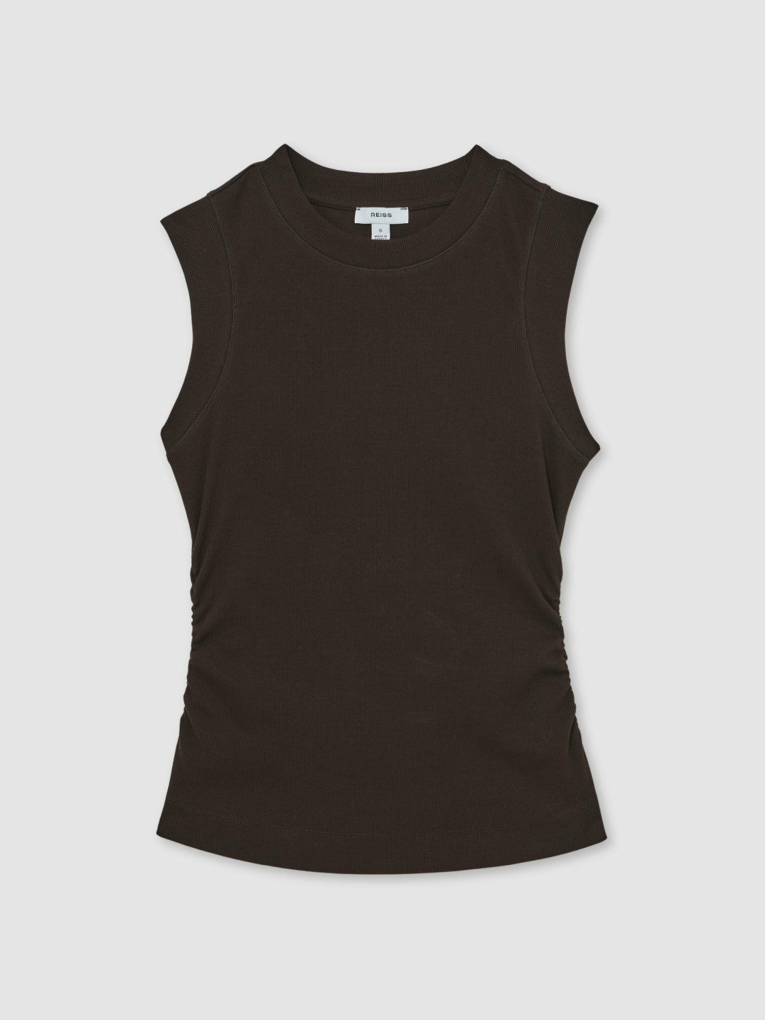 Women Ribbed Ruched Waist Vest in Chocolate
