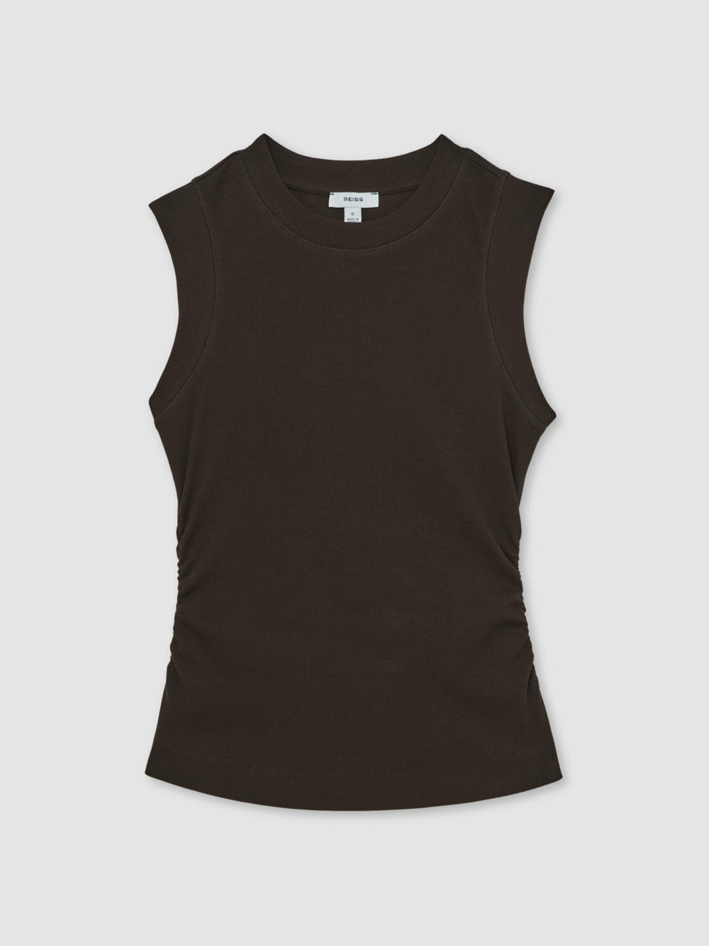 Women Ribbed Ruched Waist Vest in Chocolate
