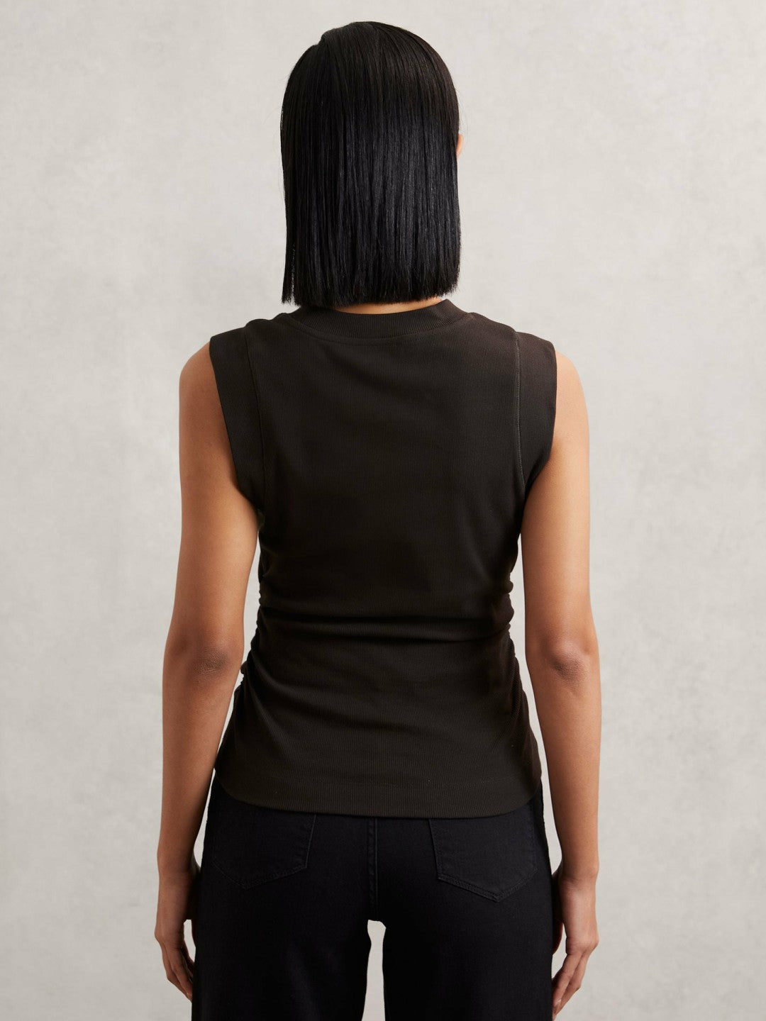 Women Ribbed Ruched Waist Vest in Chocolate
