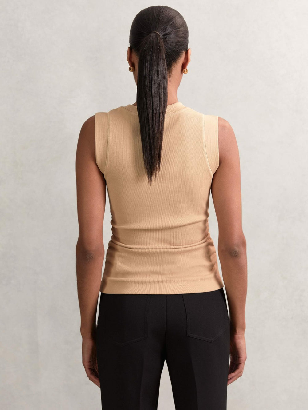 Women Fine-Rib Ruched Vest Top in Camel