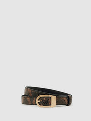 Women Leather Snake-Effect Belt in Chocolate