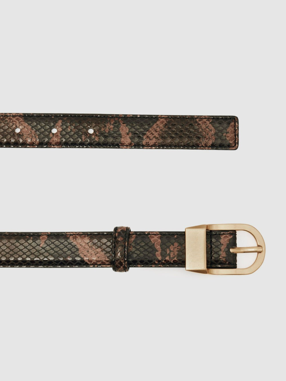Women Leather Snake-Effect Belt in Chocolate