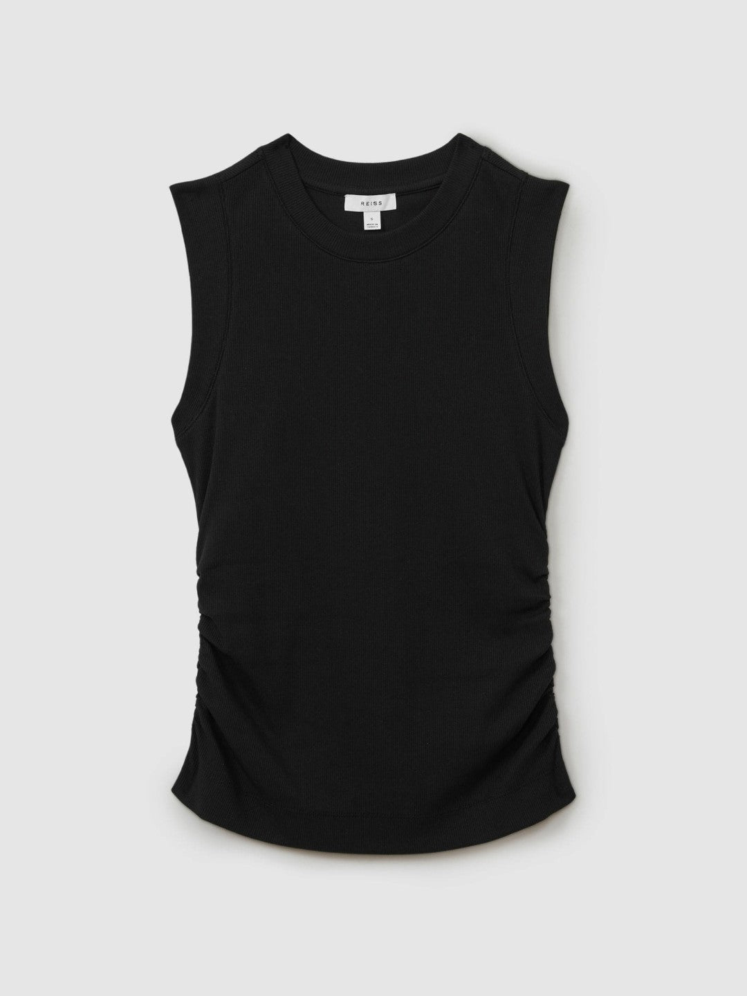 Women Ribbed Ruched Waist Vest in Black