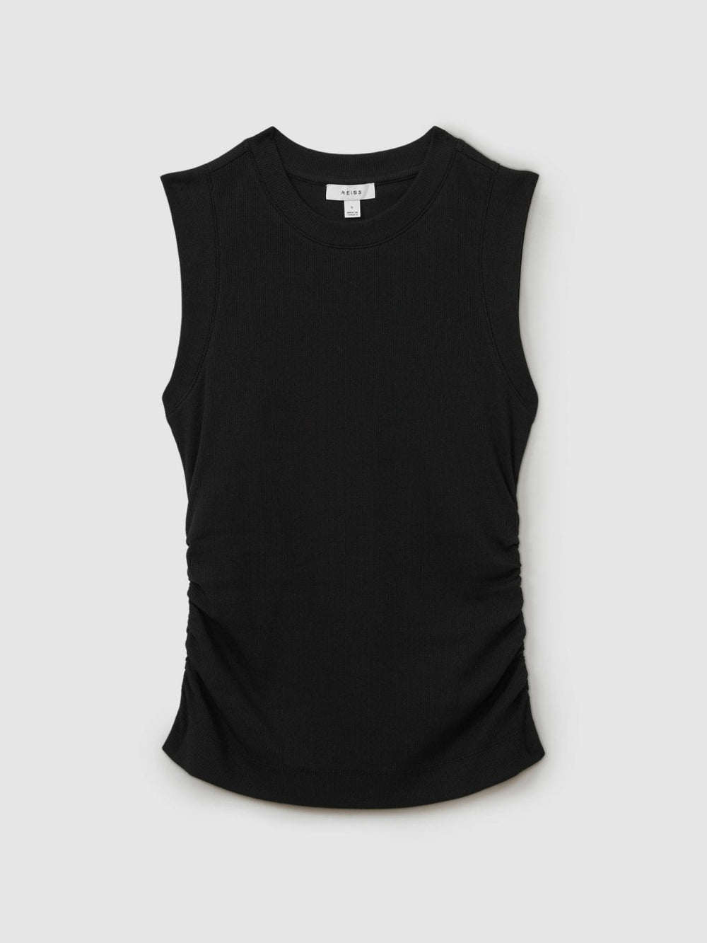 Women Ribbed Ruched Waist Vest in Black
