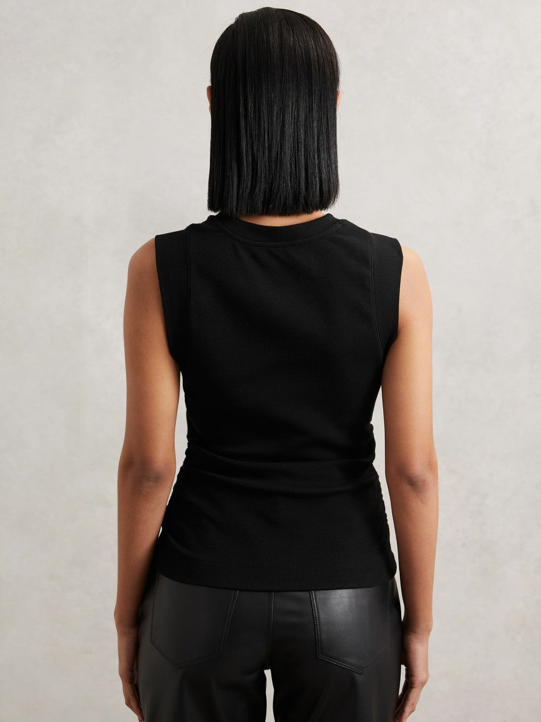 Women Ribbed Ruched Waist Vest in Black