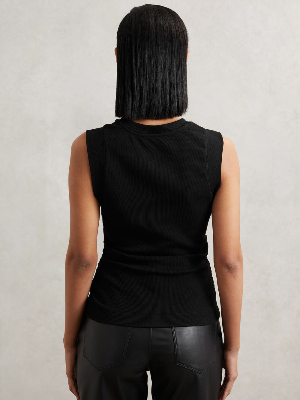Women Ribbed Ruched Waist Vest in Black