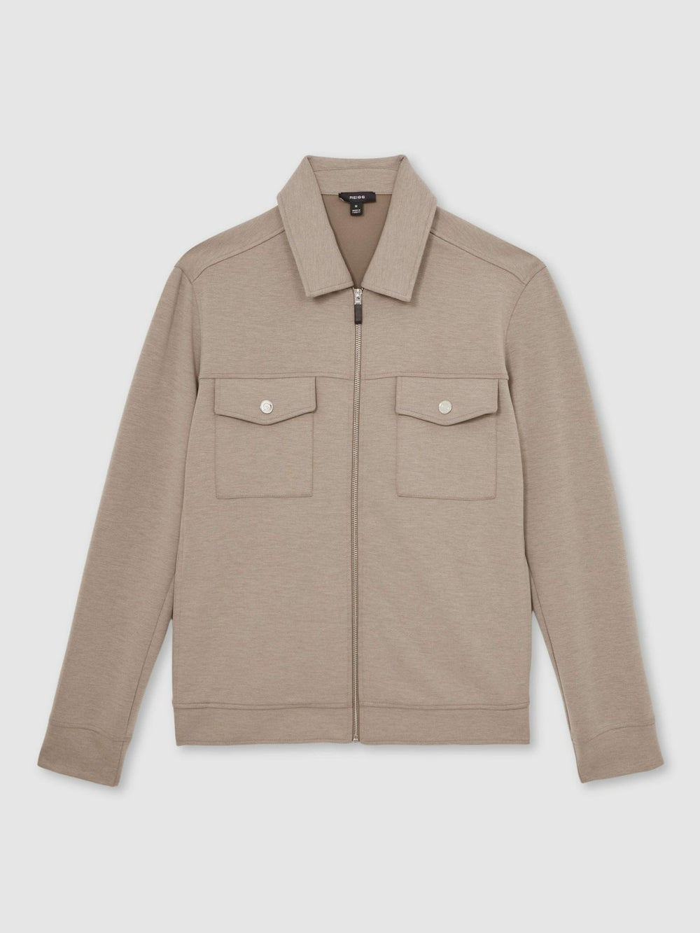 Men Interlock Jersey Zip-Through Jacket in Taupe Brown