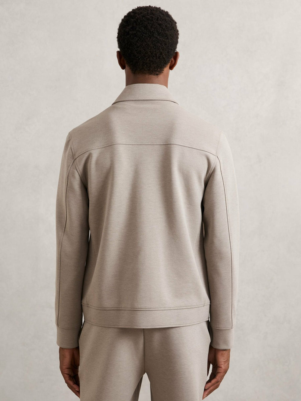 Men Interlock Jersey Zip-Through Jacket in Taupe Brown