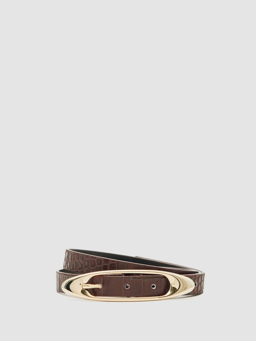 Women Croc-Effect Leather Oval-Buckle Belt in Burgundy