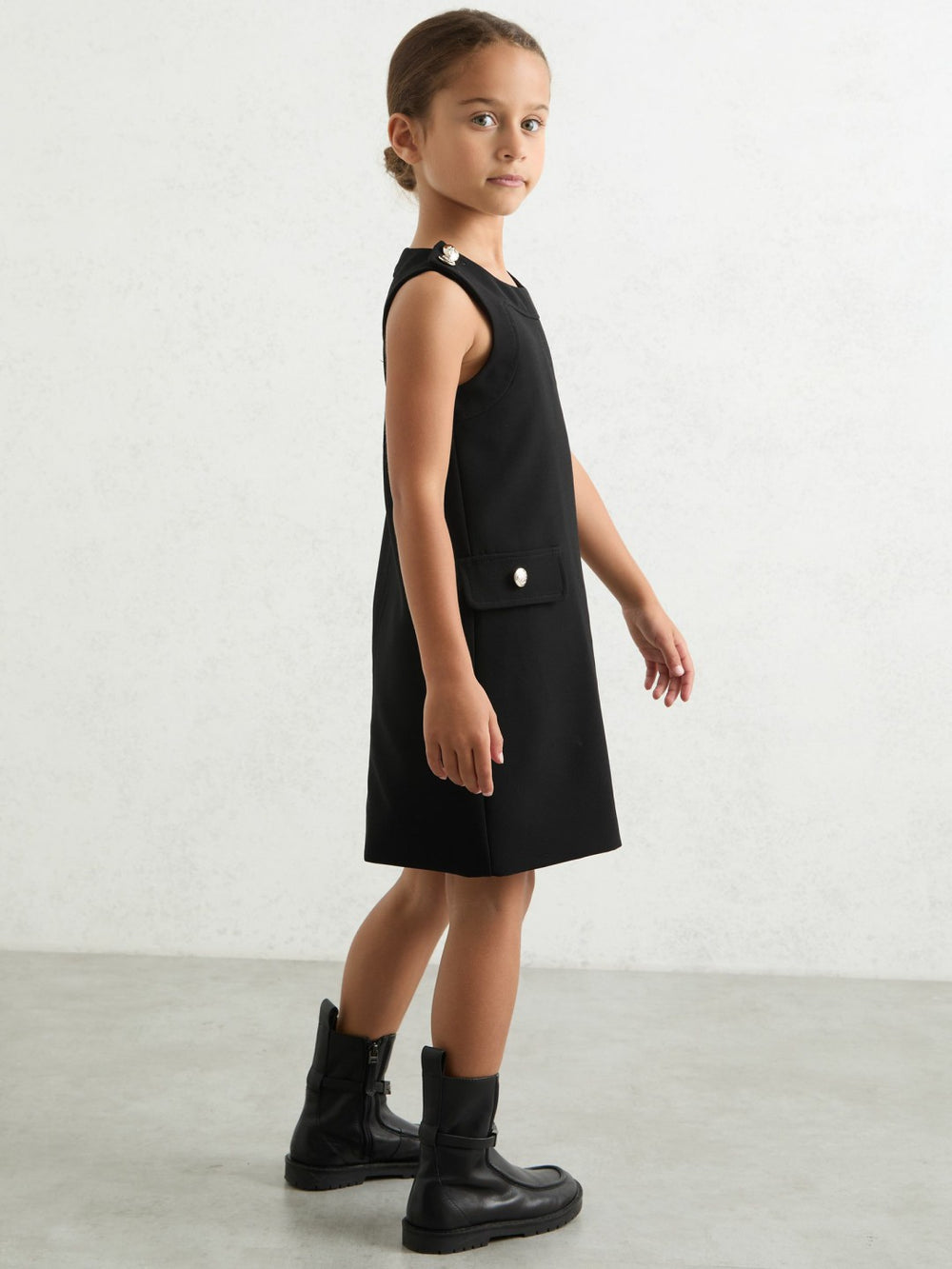 Children & Baby 9-13 yrs Button-Detail Sleeveless Shift Dress in Black