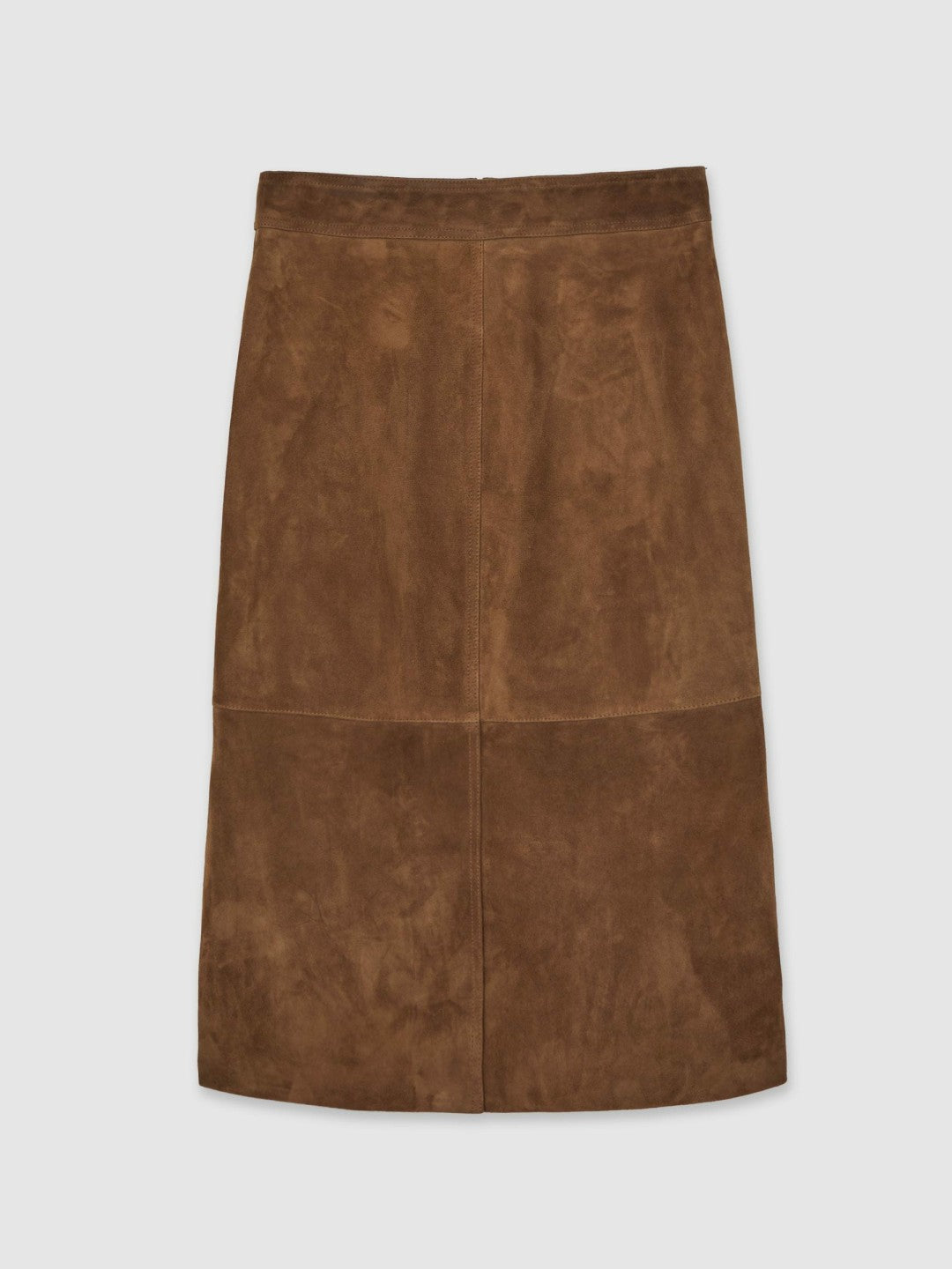 Women Suede Straight-Fit Midi Skirt in Tan Brown