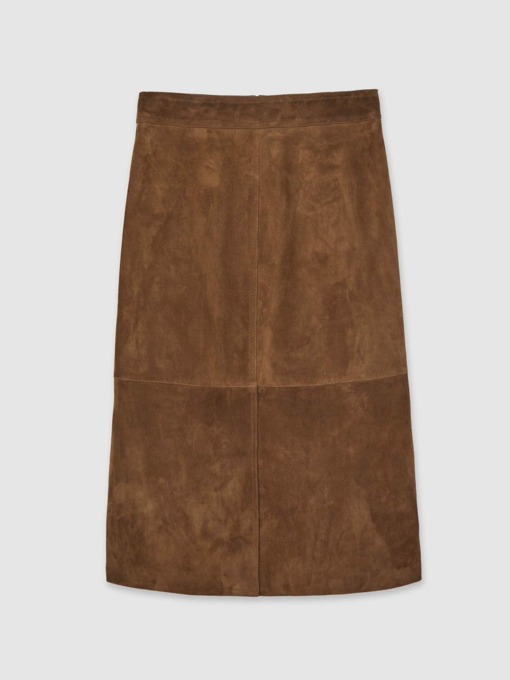 Women Suede Straight-Fit Midi Skirt in Tan Brown