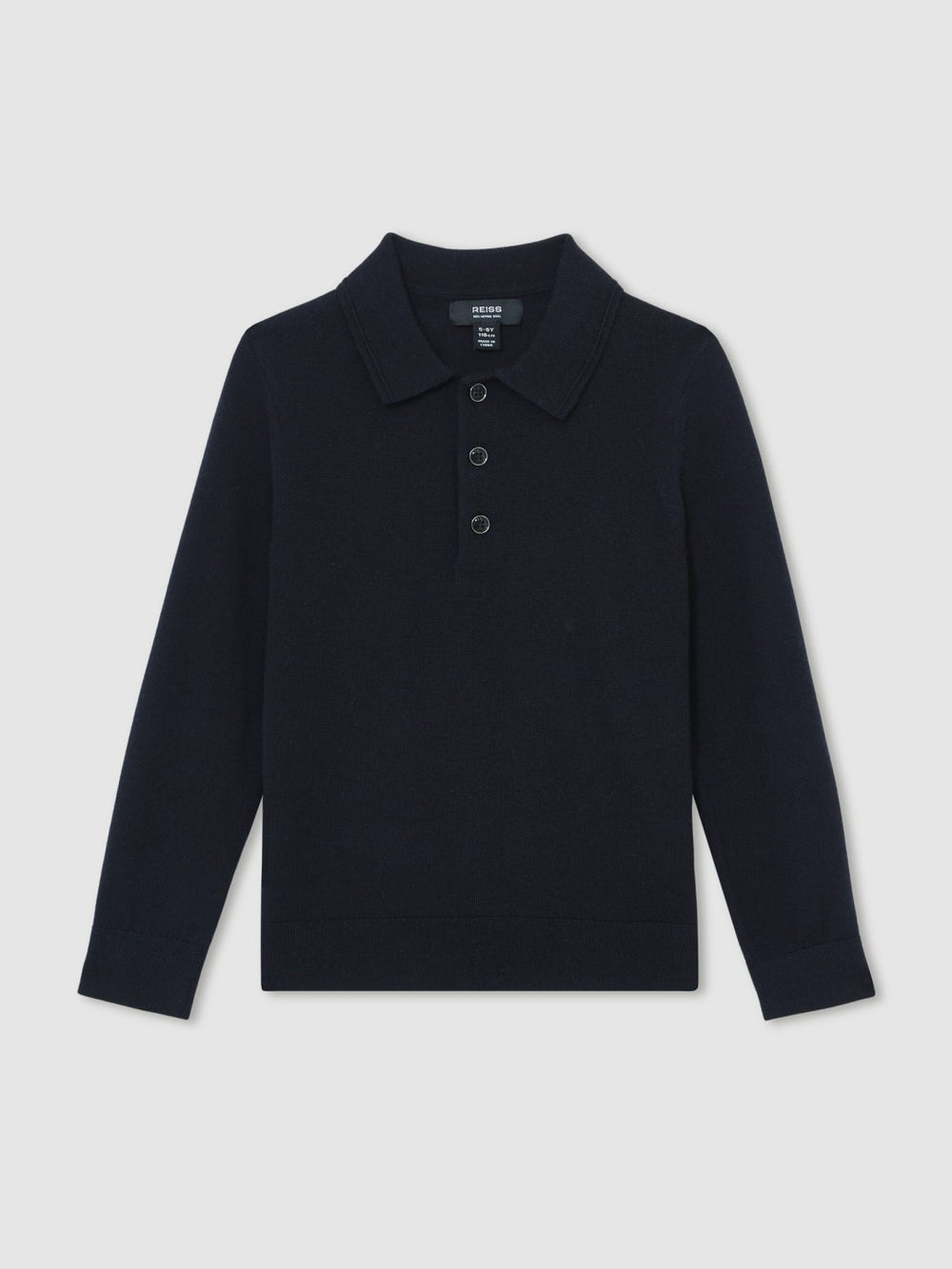 Children & Baby 4-9 yrs Merino Wool Long-Sleeve Polo Shirt in Navy