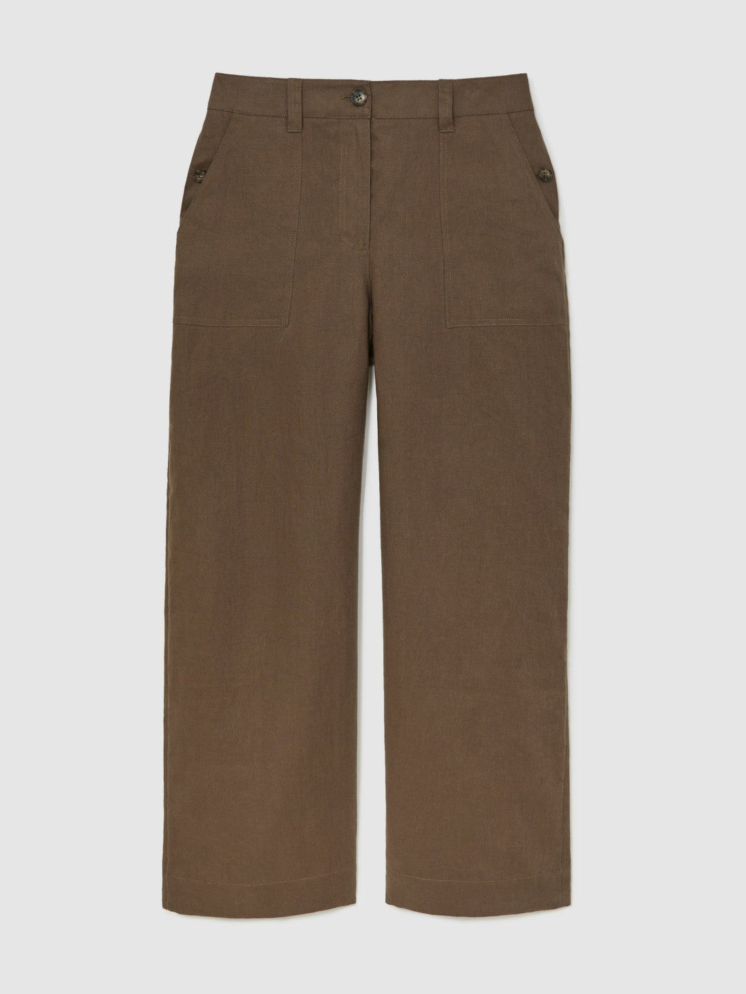 Women Petite Linen Wide Leg Trousers in Chocolate Brown