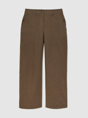 Women Petite Linen Wide Leg Trousers in Chocolate Brown