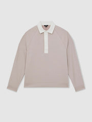 Men Colour Block Rugby Shirt in Oatmeal/White
