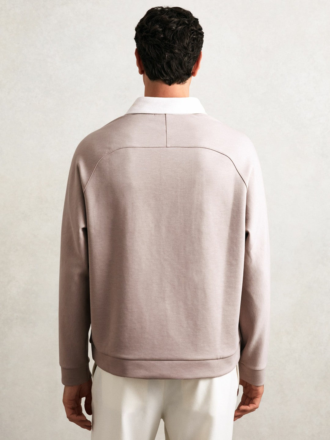 Men Colour Block Rugby Shirt in Oatmeal/White