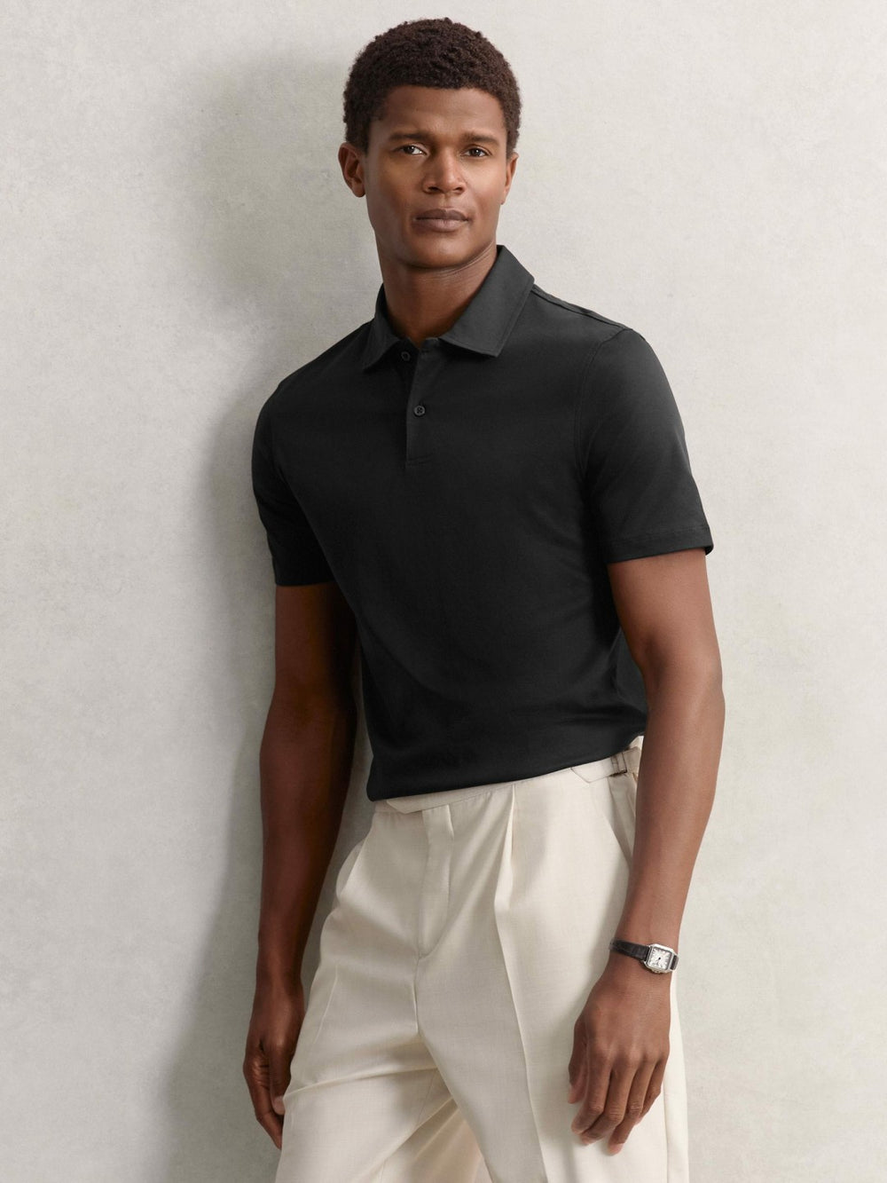 Men Cotton Short-Sleeve Polo Shirt in Black