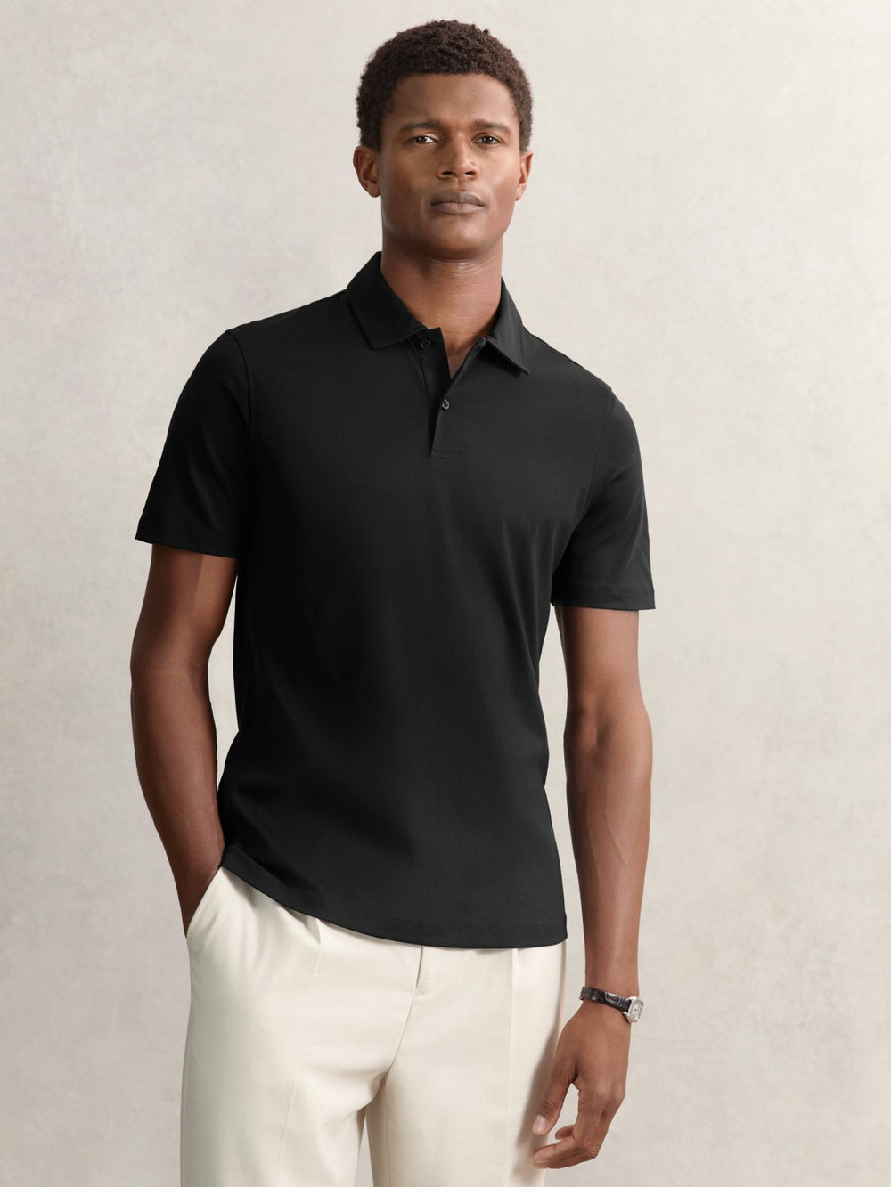 Men Cotton Short-Sleeve Polo Shirt in Black