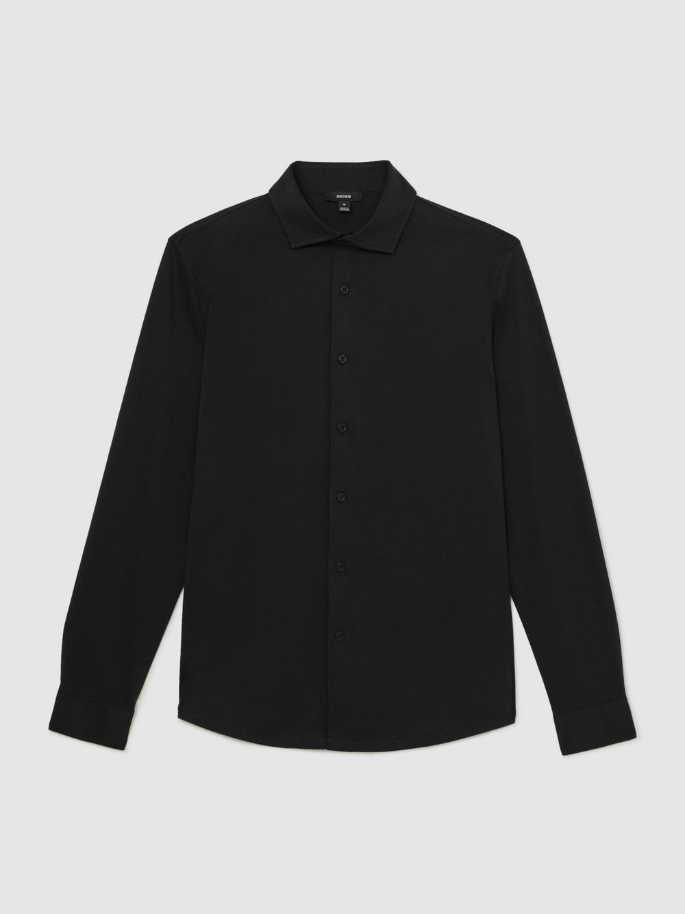 Men Cotton-Jersey Button-Through Shirt in Black
