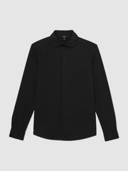 Men Cotton-Jersey Button-Through Shirt in Black