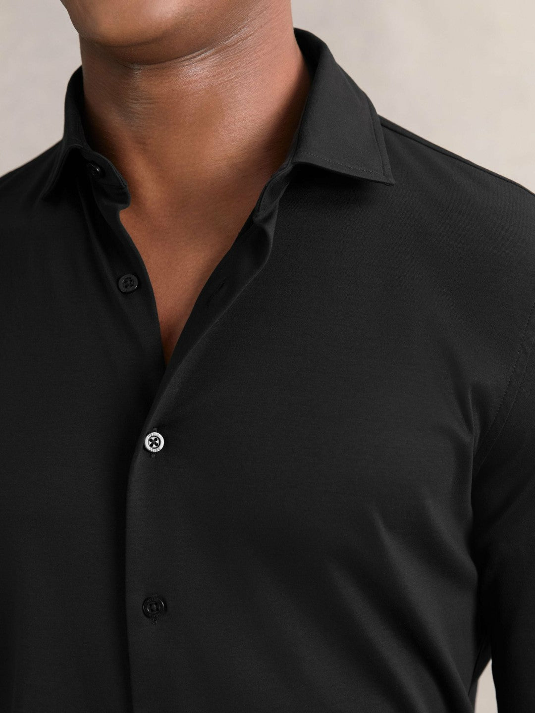 Men Cotton-Jersey Button-Through Shirt in Black