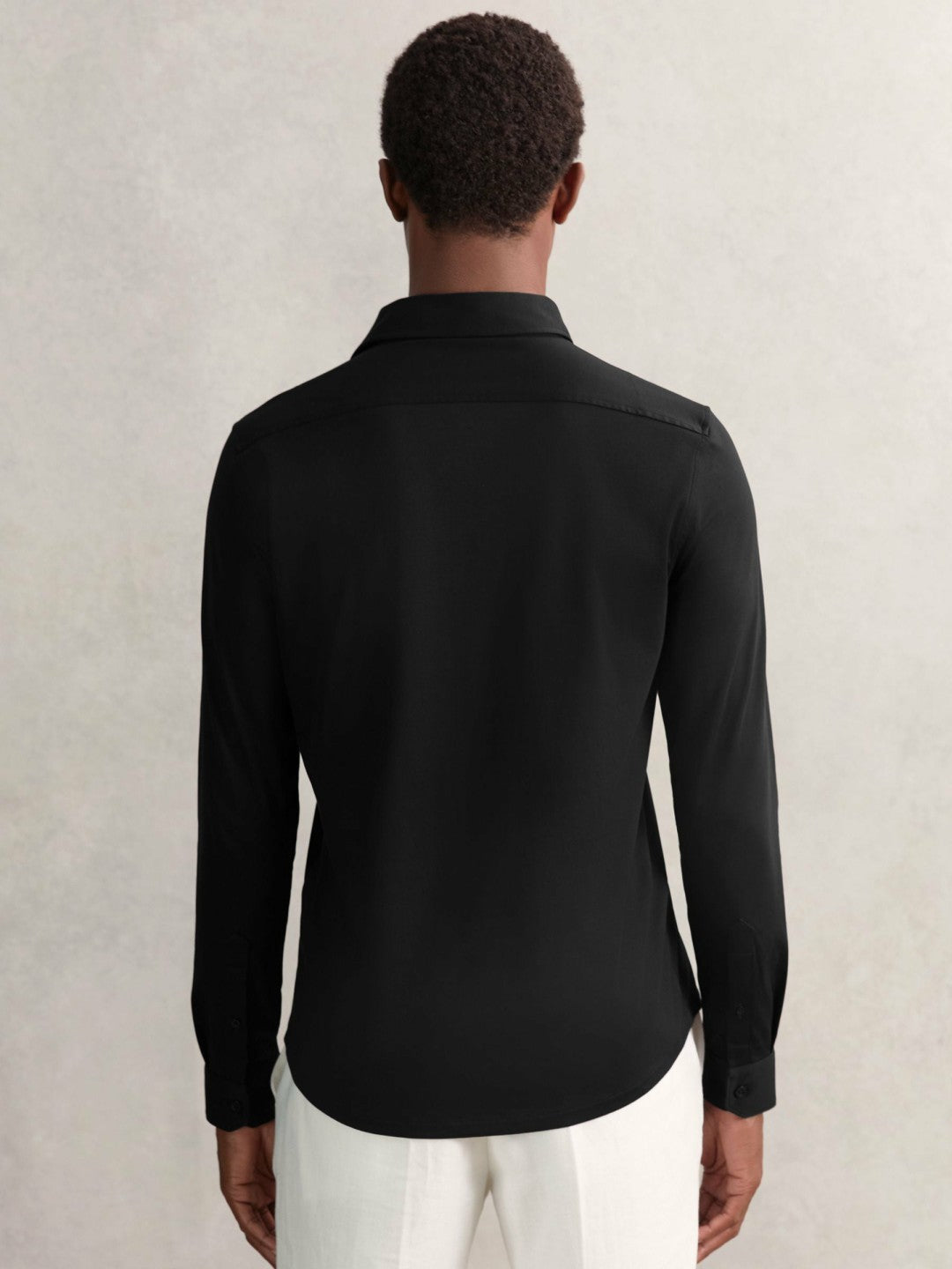 Men Cotton-Jersey Button-Through Shirt in Black