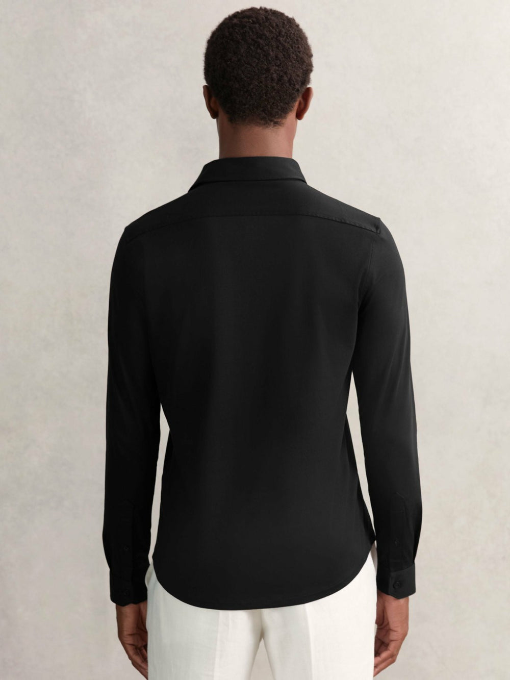 Men Cotton-Jersey Button-Through Shirt in Black