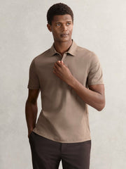 Men Cotton Short-Sleeve Polo Shirt in Taupe Brown