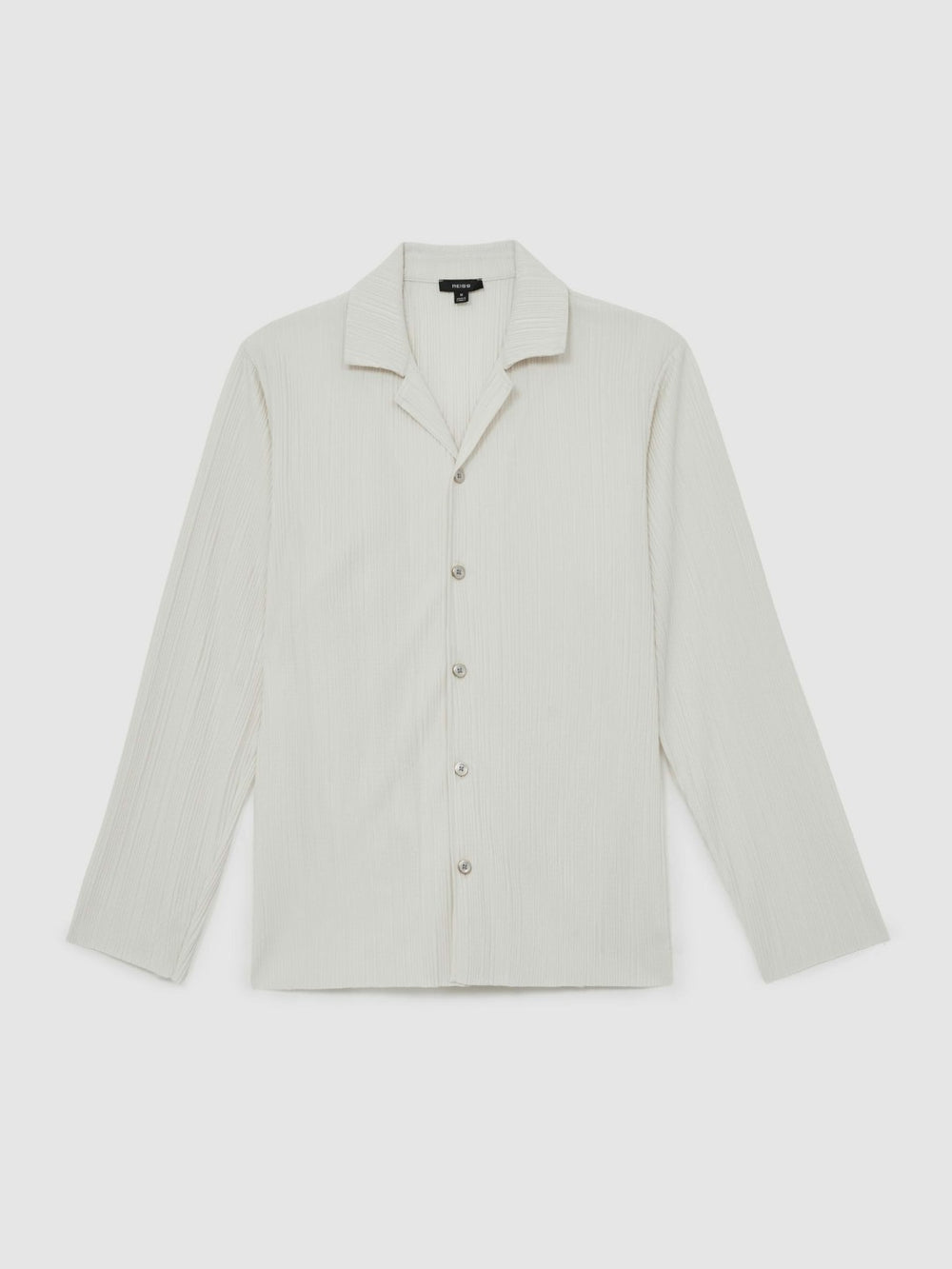 Men Plissé Cuban-Collar Long-Sleeve Shirt in Off White