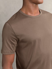 Men Airwater-Cotton Crew-Neck T-Shirt in Taupe Brown