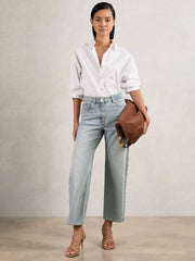 Women Petite Mid-Rise Straight-Leg Jeans in Pale Blue