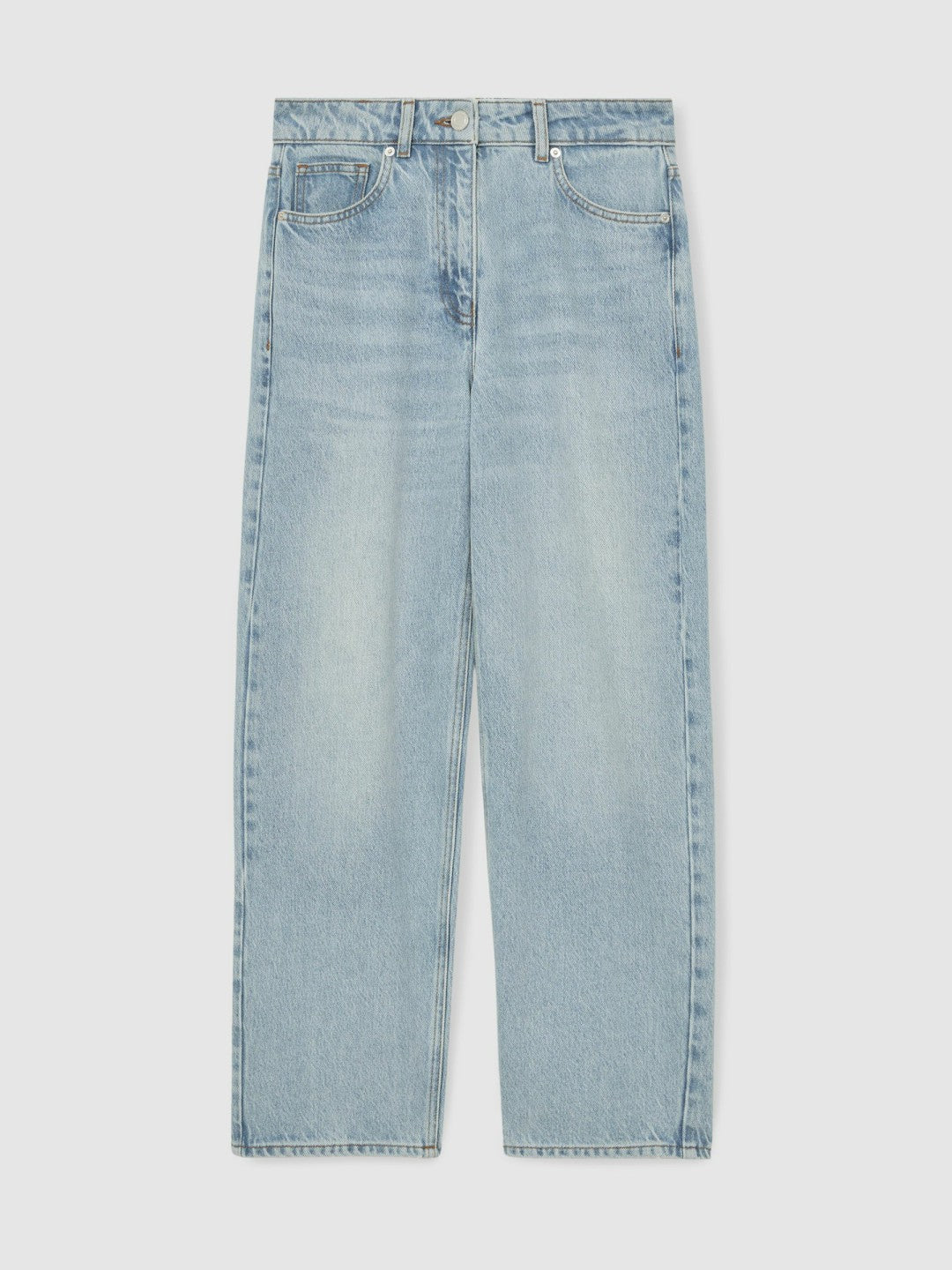 Women Petite Mid-Rise Straight-Leg Jeans in Pale Blue
