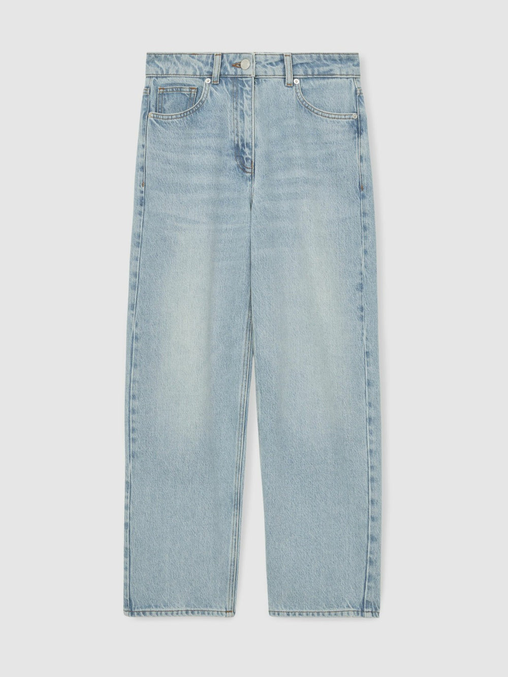 Women Petite Mid-Rise Straight-Leg Jeans in Pale Blue