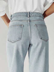 Women Petite Mid-Rise Straight-Leg Jeans in Pale Blue