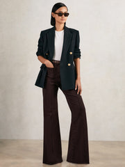 Women Petite Patch-Pocket Flared Jeans in Burgundy