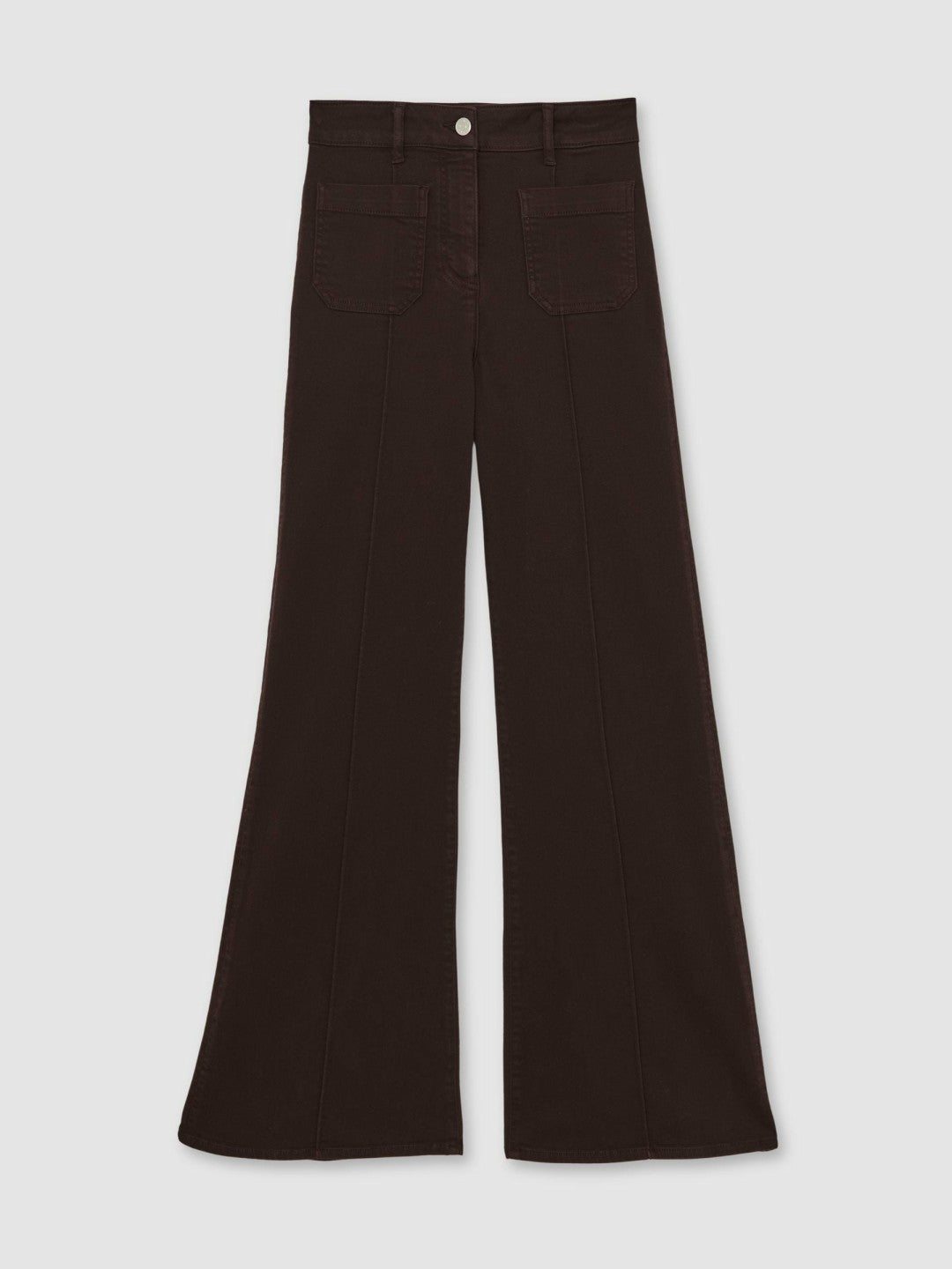 Women Petite Patch-Pocket Flared Jeans in Burgundy