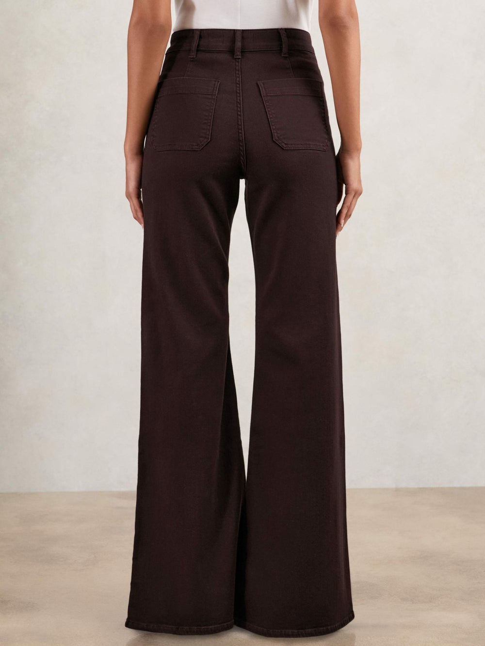 Women Petite Patch-Pocket Flared Jeans in Burgundy
