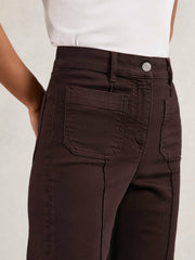Women Petite Patch-Pocket Flared Jeans in Burgundy